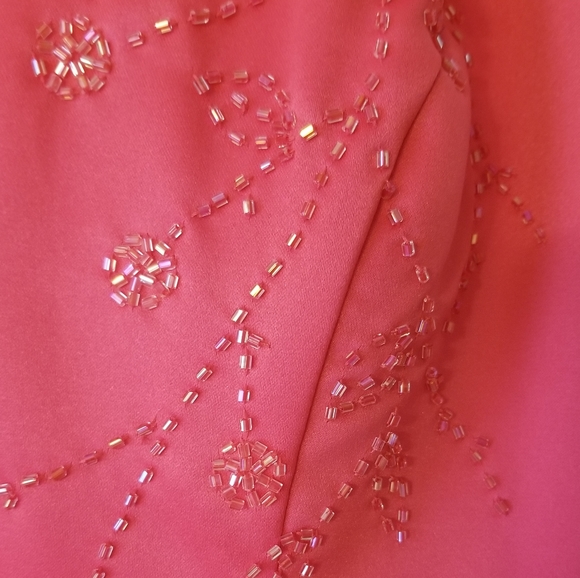 Satin Halter Gown with Embellished Bodice;Coral; Sz 5/6 - Picture 4 of 8